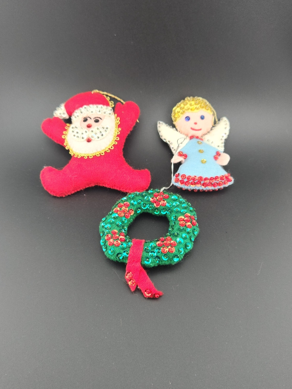 Festive Felt Christmas Holiday Ornament Set - Santa, Angel & Wreath